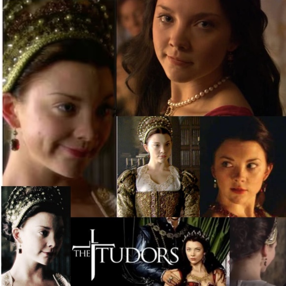 Tudors Anne Boleyn Gold & Double Ruby Renaissance Earrings, Handmade Replicas - Picture 2 of 14